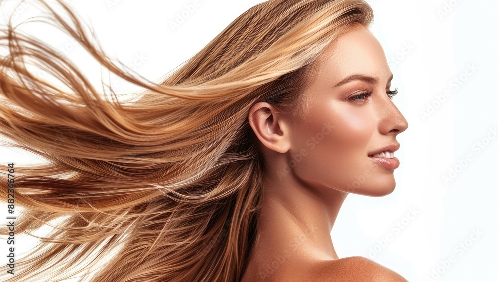 Wall mural portrait of young beautiful woman with gorgeous healthy dark blonde long hair