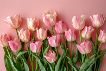 Delicate and Beautiful Pink Tulip Arrangement on Pink Background
