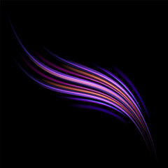 Naklejka premium Light line effect blue neon glow flare wave glowing shiny speed lines effect vector background. Speed curve shine light line blue.