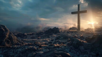 This image powerfully interprets Romans 6:23 with a dual scene: the desolate darkness of sin's wages juxtaposed against the glowing, peaceful realm of eternal life through Christ. 