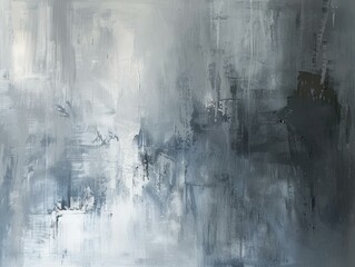 Fototapeta premium Abstract painting with grey and white tones on canvas, featuring thick brushstrokes and texture