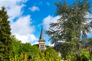 Chevreuse, vue sur le clocher de l'église, Yvelines, France