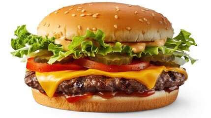 Close-up view of the burger on a white background