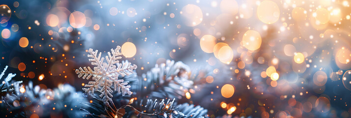 A magical winter Christmas background with fragile fresh snowflakes and a magical glow creates a feeling of a holiday and New Year's miracle.Wallpaper, сard, invitation, congratulations, banner, flyer