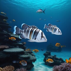 Fish aquarium walpaper,Tropical sea underwater fishes on coral reef. Aquarium oceanarium wildlife colorful marine panorama landscape nature snorkel diving,River pond decorative orange underwater fish