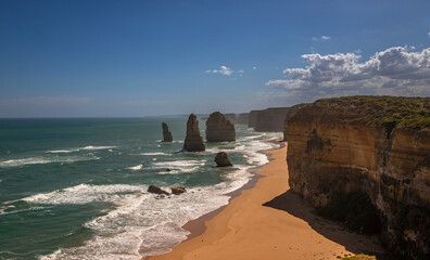 Exposure of the 12 Apostles attraction, one of the most iconic natural formations in the world and a must-see landmark on The Great Ocean Road, Princetown, VIC, Australia