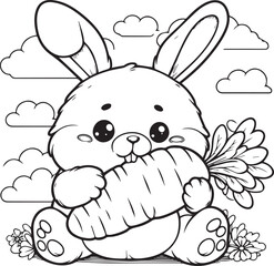 line art of rabbit with carrot