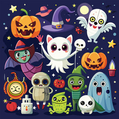Friendly and scary ghosts floating with whimsical and eerie expressions.