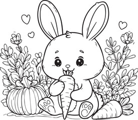 rabbit and carrot colourin book illustration