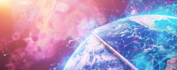 Mobile internet world communication,  satellite network concept panorama. Generative AI.