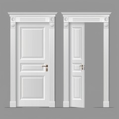 Realistic different color closed wooden doors set isolated on white background. Elements of architecture. Design template for graphics. Colorful front doors vector illustration. Generative AI