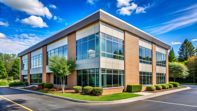 small office building, modern building with sky