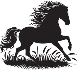 Vector silhouette horse in black and white