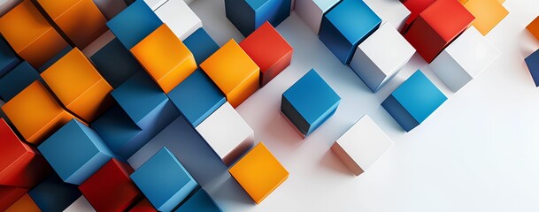 A background of colorful cubes arranged in an artistic pattern, symbolizing the power and creativity that can be conveyed through graphic design. The cubes represent different sizes and colors to crea