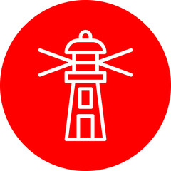 Lighthouse Vector Line White Circle Red