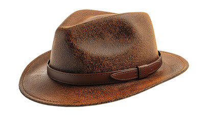 Classic retro hat. Brown leather headdress made of expensive fabric for elegance fashionable gentleman