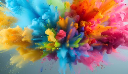 Fototapeta premium Colorful explosion of paint, ink and powder in the air against a colorful background