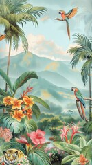 Exquisite Pastel Artwork A Tranquil Rainforest with Vibrant Wildlife