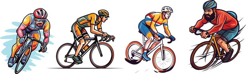 Fototapeta premium Set of Cycling logo cartoon style vector illustrations.