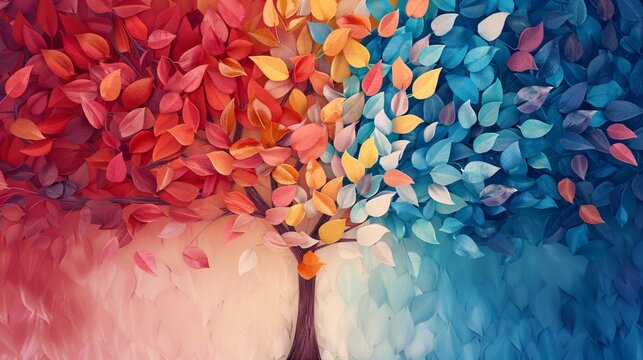 Colorful Seasonal Transition Tree Art