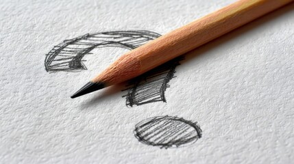 A pencil and a question mark scribble on a white background