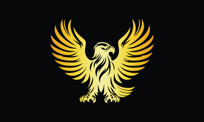 Eagle Vector Illustration Set, Black Silhouettes, Golden Eagle, Golden Eagle Bird Logo Design Premium Vector