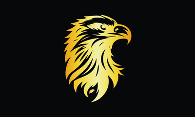 Eagle Vector Illustration Set, Black Silhouettes, Golden Eagle, Golden Eagle Bird Logo Design Premium Vector