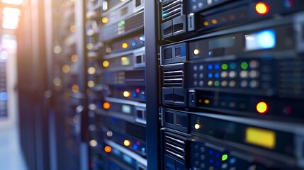 Server racks in a modern data center cloud technology concept