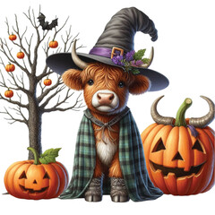 Halloween Cow witch Watercolor Clipart