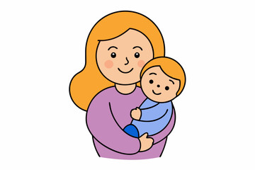 Cute mother and child cartoon vector for printables, clipart, and line art Mother's Day designs.