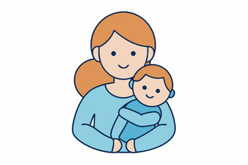 Cute mother and child cartoon vector for printables, clipart, and line art Mother's Day designs.