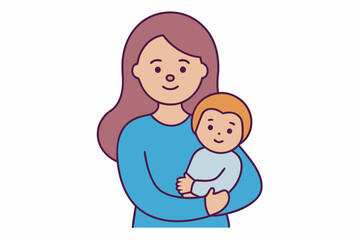 Cute mother and child cartoon vector for printables, clipart, and line art Mother's Day designs.
