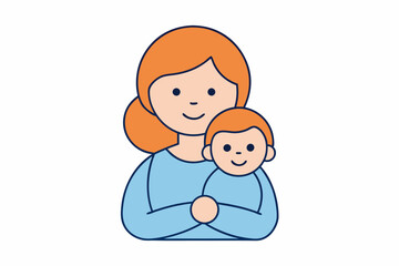 Cute mother and child cartoon vector for printables, clipart, and line art Mother's Day designs.
