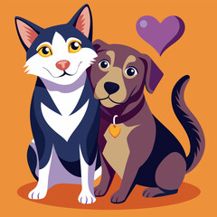Create an awesome National Friendship Day poster with a dog and cat vector illustration
