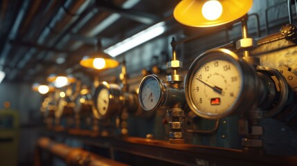 Fototapeta premium Industrial pressure gauges. AI.