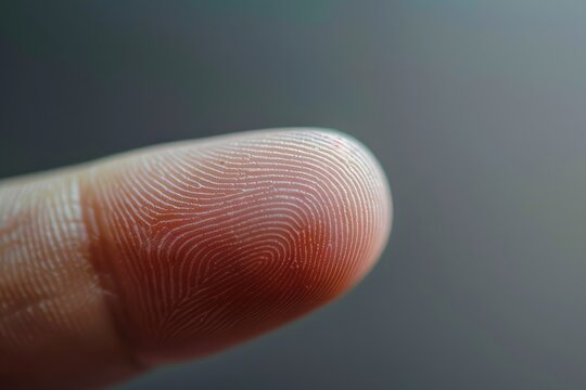 Close-up of a human finger with detailed fingerprint patterns and smooth skin texture.