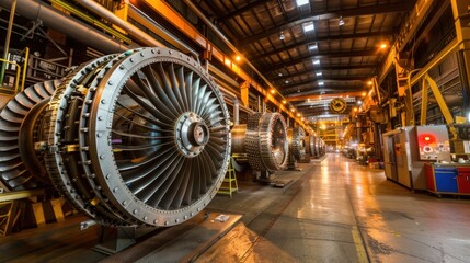 Fototapeta premium Large industrial machines in a factory. AI.