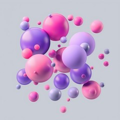 Fototapeta premium Pink and purple matte soft chaotic balls in different sizes Abstract random flying spheres