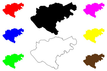 Woking Non-metropolitan district, Town and borough (United Kingdom of Great Britain and Northern Ireland, ceremonial county Surrey, England) map vector illustration, scribble sketch
