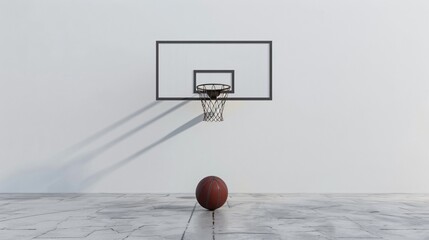 A minimalistic basketball and a hoop with a simple net, set against a white wall - Powered by Adobe