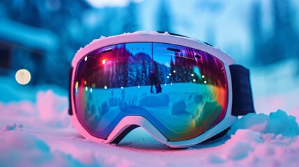 A pair of simple, solid-colored ski goggles, lying flat