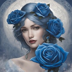 girl with blue roses