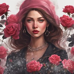 girl with red roses