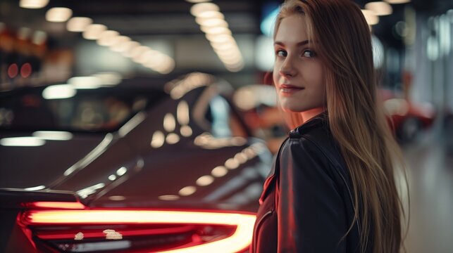 Woman buying a car modern