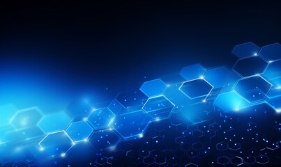 Blue background with a hexagon outline vector illustration. Digital technology and science concept, blue color, flat design, simple geometric shapes, abstract style, without any text or letters