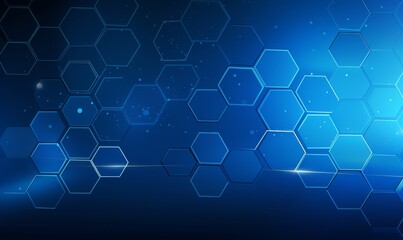 Blue background with a hexagon outline vector illustration. Digital technology and science concept, blue color, flat design, simple geometric shapes, abstract style, without any text or letters