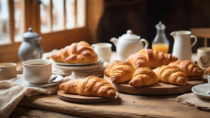 breakfast with coffee and croissant