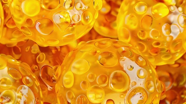 Adipocytes, also known as lipocytes and fat cells, are the cells that primarily compose adipose tissue, close-up view of cells.