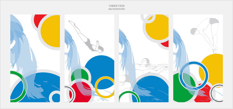 Template with collection of images on the swimming theme. Olympic Games. Sports 2024.