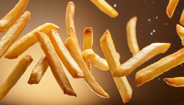 batatas fritas caindo, fundo dourado